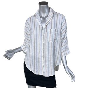 Style Rack Women’s Oversized Small Striped Tunic Button Front Shirt Roll Tab Top